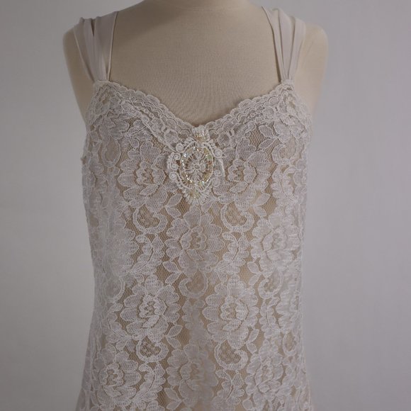 Vtg Saks Fifth Avenue Terry Russo Sheer Lace Sequin Pearl Nightgown Negligee L - Picture 2 of 10